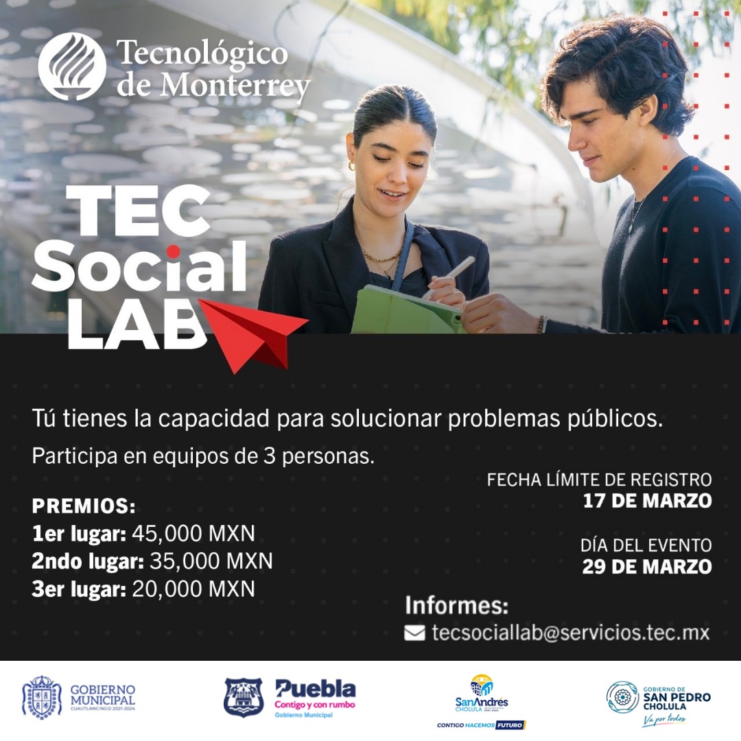 TECcampusPUE's tweet photo. ¡Si estudias preparatoria, esto es para ti!
Primer concurso de la Zona Metropolitana de Puebla.
👉🏻 Regístrate aquí: https://t.co/SXZcj3jCca
#TecSocialLab #TecSocialesPuebla https://t.co/Jc4fuyvHip