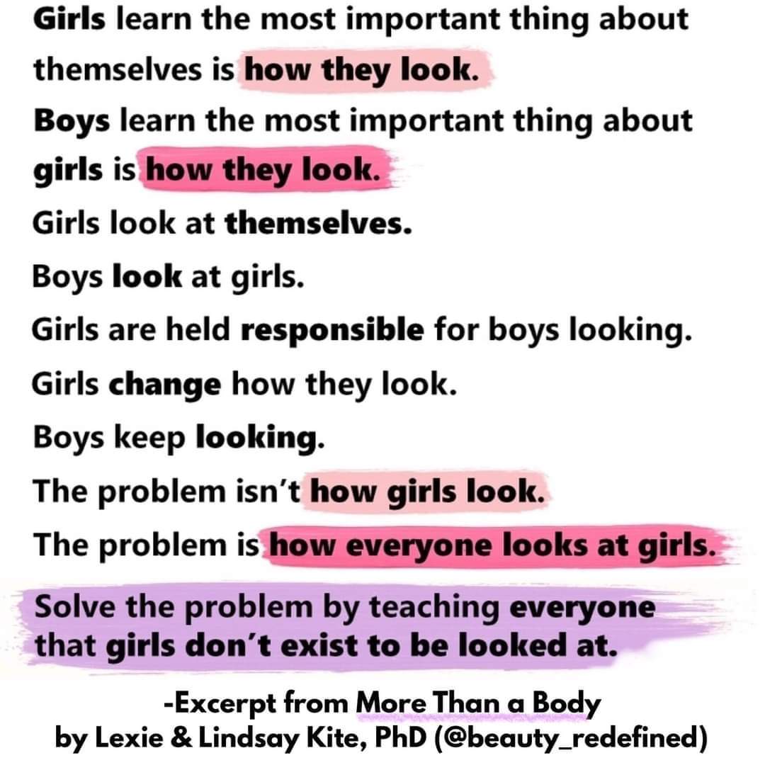 matters_yes's tweet photo. Female gender stereotypes are harmful too. This one called sexual objectification is directly linked with violence against women and girls. All gender stereotypes are limiting and damaging #DropTheGender https://t.co/4zpiuaP4YE
