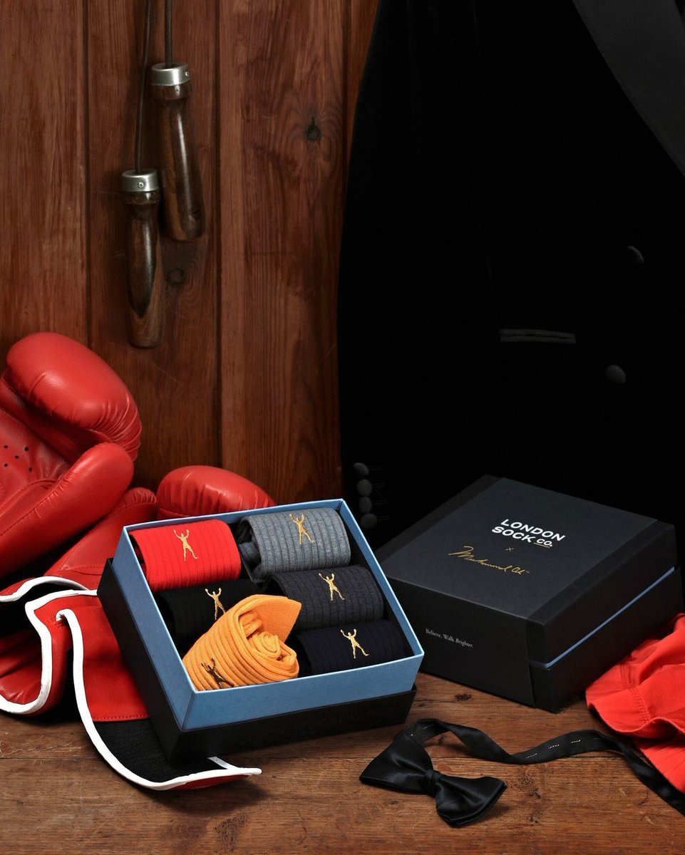 Channel the confidence &amp; the unique style of #MuhammadAli with <a href="/LondonSockCo/">London Sock Company</a>. The first in their ICONS series, this limited edition collection of six socks features their signature rib &amp; Ali’s silhouette, embroidered in his trademark gold. Shop now at londonsockcompany.com/muhammad-ali/