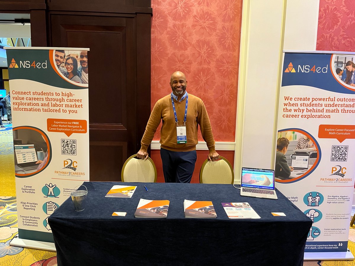 Pathway2Careers's tweet photo. NS4ed's Director of School Partnerships Doug Jackson and CEO Joseph Goins are attending the Michigan CTE Conference today connecting with educators.  Stop by the #NS4ed table to learn how we can help ensure your career paths align to the labor needs in your city.

#MICEC23 https://t.co/paKalu5l9M