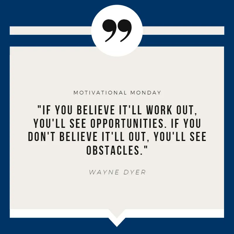 PTLInsurance's tweet image. Motivational Monday: 
"If you believe it'll work out, you'll see opportunities. If you don't believe it'll out, you'll see obstacles." - Wayne Dyer
 
#motivationalmonday #insurancemotivation