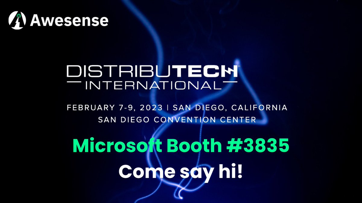 Our team is gearing up for @DISTRIBUTECH in San Diego! Pop by for a chat or demo at our partner @Microsoft 's booth #3835 at: - Tuesday, 7th February, 9:00 AM- 12:00 PM. - Wednesday, 8th February, 12:00 - 4:00 PM. - Thursday, 9th February, 9:00 AM - 12:00 PM.