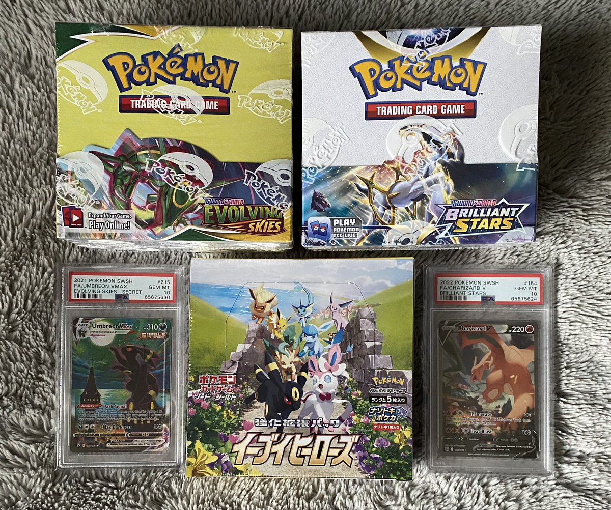 Win these Evolving Skies, Brilliant Stars & Eevee Heroes booster boxes and PSA 10 Umbreon VMAX & Charizard V! 🔥 RT and follow @PokeTCGiveaways ✅ Winner drawn once we hit 25k on Twitter or 14k on Instagram (whichever comes first). #PokemonTCG #PokemonGiveaway