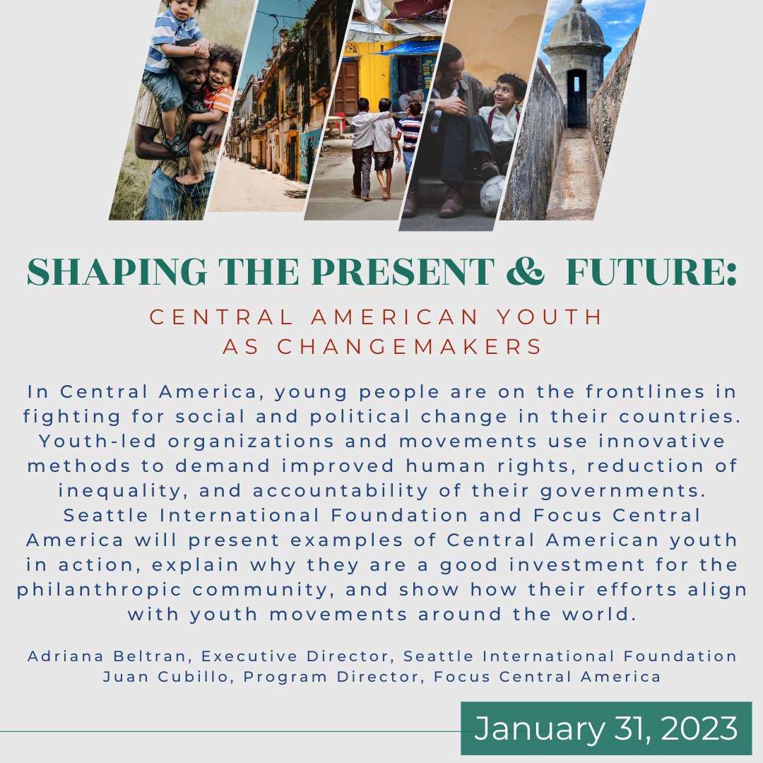 SeaIF's tweet photo. TOMORROW: 
Central American #youth are using innovative methods to demand improved #humanrights &amp; reduce #inequality. 
Learn more about why these change-makers are a great #investment.
📅 January 31, 2023
📹Register here: https://t.co/qtgIuqQPDq
@focuscentro @NEIDonors https://t.co/GxKTpcwWWg