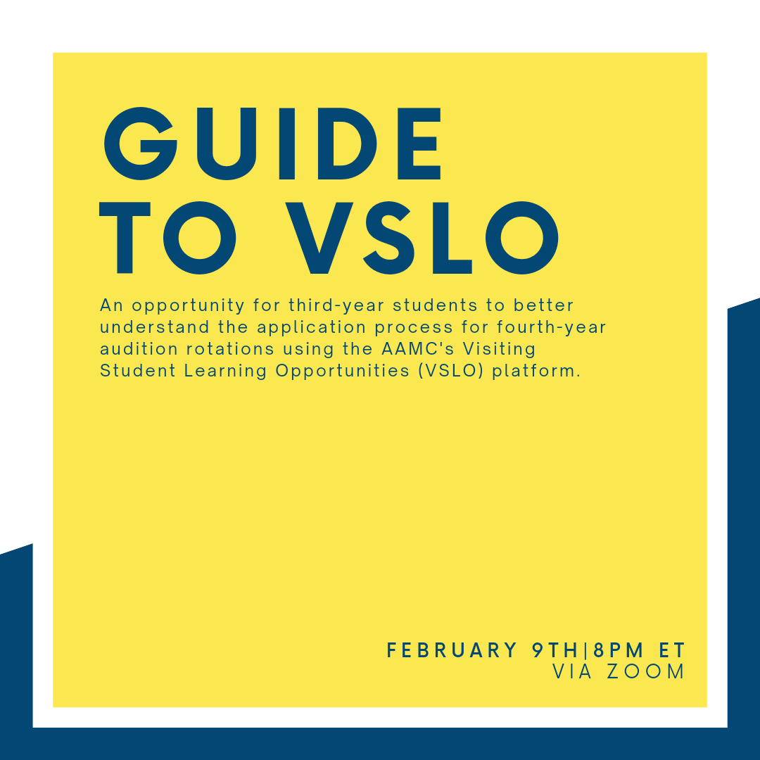 ACOS_MSS's tweet photo. Are you a third-year starting to plan away rotations in a surgical specialty for next year? Join us and our current 4th-years on February 9th at 8pm ET for a guide to using VSLO. Zoom link posted in the Facebook group. Drop your questions in the comments! ⬇️ https://t.co/9iNIrvJb7j