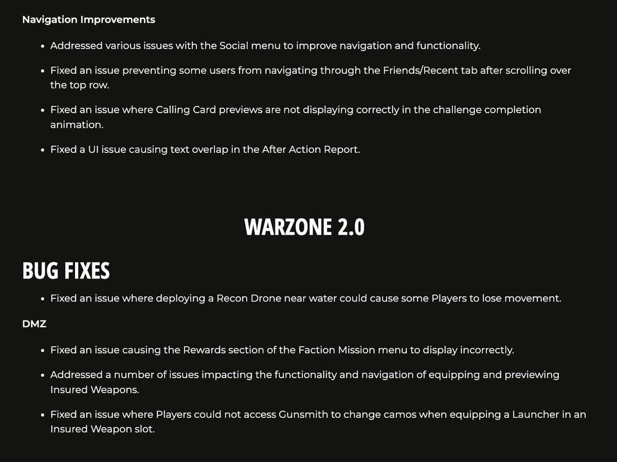 charlieINTEL's tweet photo. Patch notes for #ModernWarfareII and #Warzone2 January 30th update https://t.co/nciuscZUQB