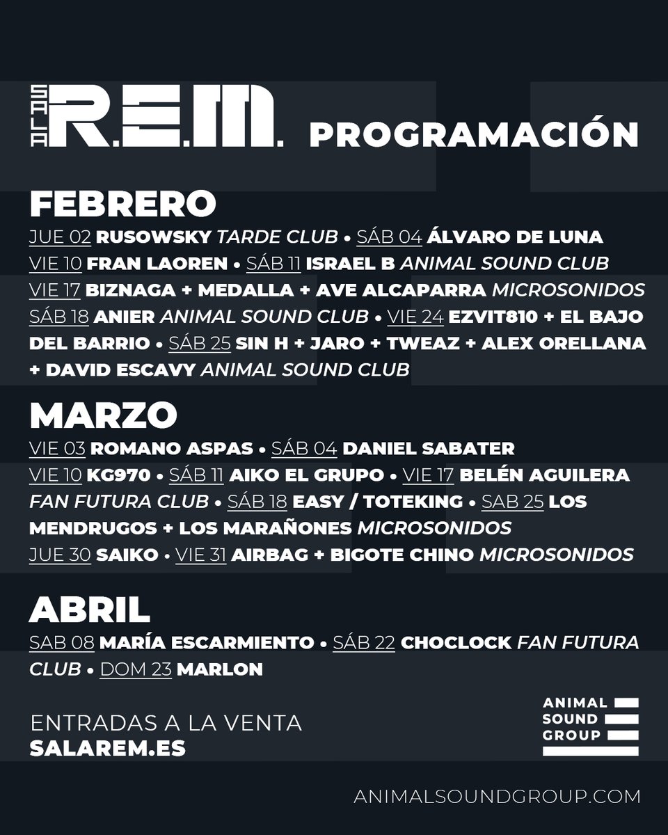 AnimalSoundGr's tweet photo. ¡Programación de @salaremurcia actualizada! Puedes comprar tus entradas en https://t.co/ell7i9x74Y 🎫 https://t.co/FrzMwsRky9