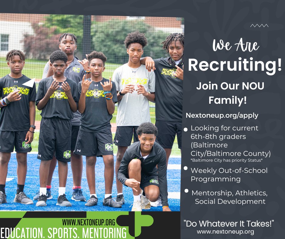 THE TIME IS NOW!! Our Spring '23 recruiting is currently active at this time! Mentorship, Athletics, and Social Development, etc. Currently recruiting grades 6th-9th grade. Open enrollment from now until March 23, 2023. Don't wait, put in your application today! 💚🖤💚