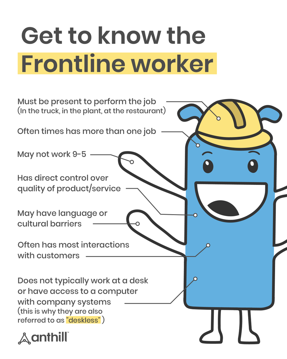If you employ frontline workers and you'd like to learn more about supporting your workforce, check out Anthill's article: "Get to Know the Frontline Worker" #frontline #frontlineretention #Anthillhelps #deskless 

loom.ly/9cOpv7I loom.ly/5WPcOwg