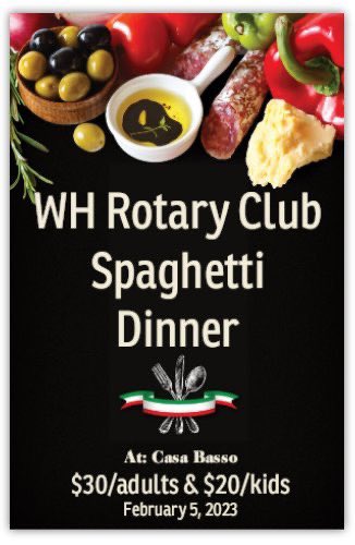 WHamptonRotary's tweet image. Our annual Spaghetti Dinner is Sunday Feb 5th at Casa Basso Restaurant!  Get your tickets at Lynne’s Cards &amp;amp; Gifts or Rubio Premier Motors!