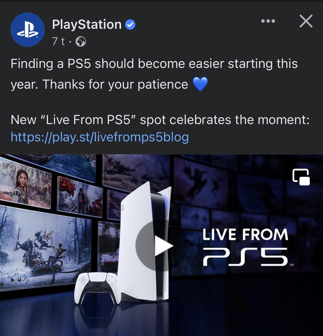 TheBlueVision's tweet photo. According to @PlayStation, getting your hands on a PS5 will be much easier from now on. Also a lot of great games to look forward to on PS this year🫦 https://t.co/L8ct06ysQ0