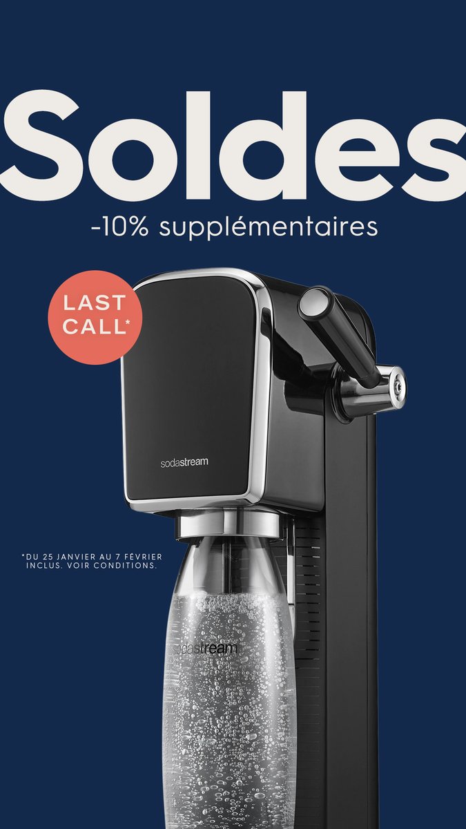 Demain c'est la fin des #Soldes d'hiver, vous avez jusqu'à minuit pour profiter de nos dernières #promotions, en exclusivité sur notre site 👇sodastream.fr