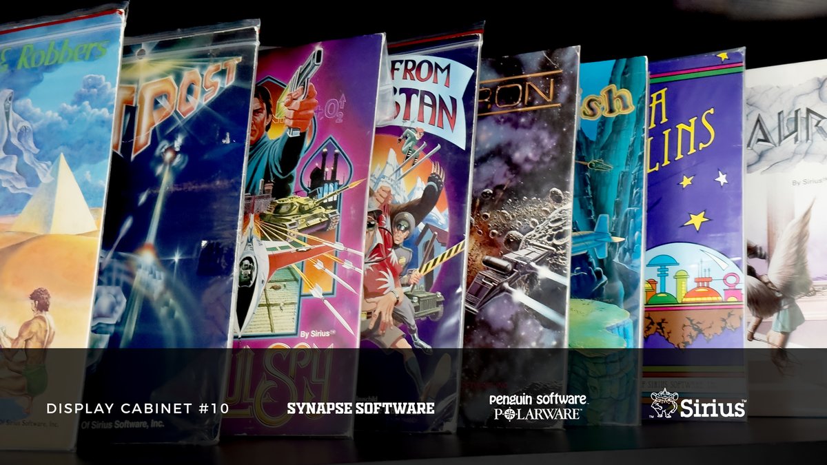 ErnstKrogtoft's tweet image. Bits from my Personal Collection - Display Cabinet #10
Synapse Software, Penguin Software/Polarware, and Sirius Software titles. 
youtu.be/fZJg5gsPxzM
#SynapseSoftware #PenguinSoftware #Polarware #SiriusSoftware #Retrogames #BigBoxPCGame #AppleII #Atari #Commodore64 #IBMPC