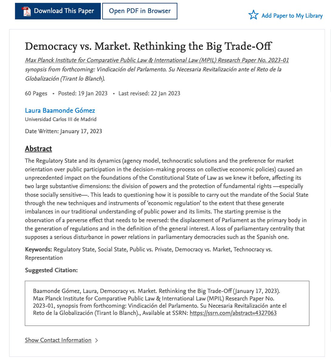 MPILheidelberg's tweet photo. In #MPIL Research Paper Series No.2023-01 Laura Baamonde Gómez from @IDPC_UC3M  explores the mandate of the social state between technocracy and representation in the Spanish constitutional context.
#RegulatoryState #SocialState
👉https://t.co/d3QLeOl5Ql https://t.co/QljAx9gws6