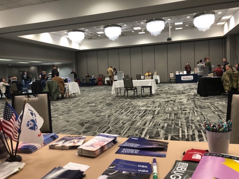 WisVets's tweet photo. WDVA Outreach and benefits staff were on hand at the Yellow Ribbon event for @WI_Guard members this past weekend at the Concourse Hotel in downtown Madison. Thank you to all who came out to explore their benefits! #WisVets #WisVetsWomen #WisconsinNationalGuard https://t.co/f8uXR8GzpI