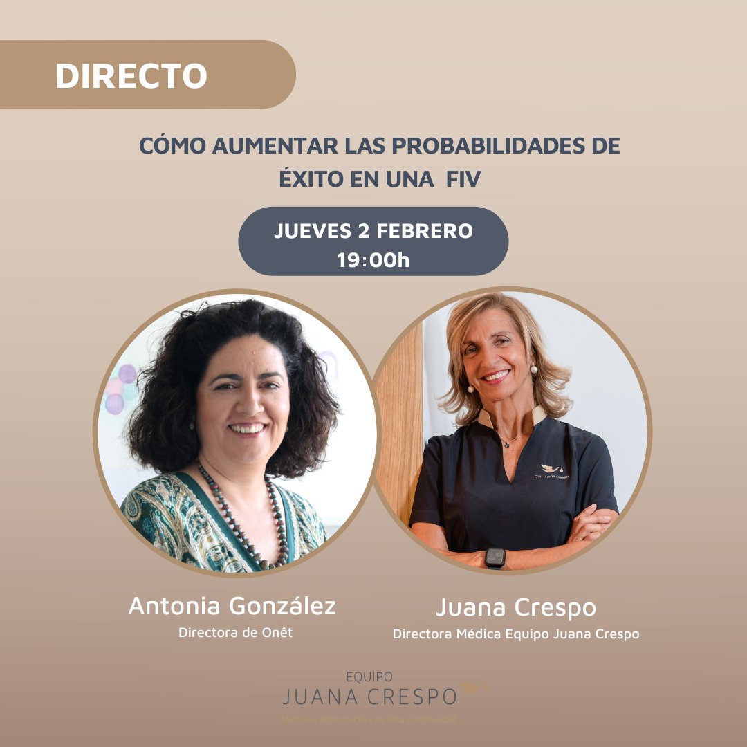 EquipoJCrespo's tweet photo. #DirectoInstagram Este jueves 2 de febrero tendremos en nuestro perfil de IG @equipojuanacrespo un directo con la Dra. Juana Crespo y la directora de Onêt Atelier de Bienestar. ¡Os esperamos! https://t.co/HxuoIlT9BO