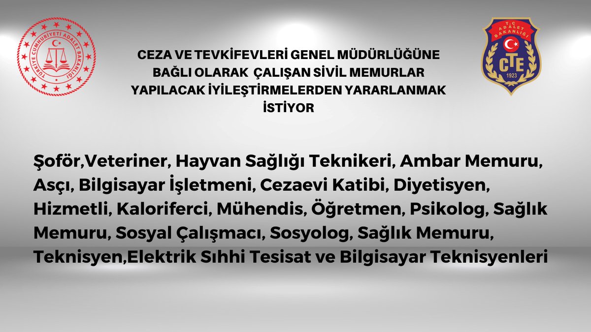 #ADALETmemurundaBAŞLAR
 7. Yargı Paketi içerisinde tüm personele "özlük ve mali" Hak verilmesini talep etmekteyiz. 

<a href="/bybekirbozdag/">Bekir  Bozdağ</a> <a href="/RTErdogan/">Recep Tayyip Erdoğan</a> <a href="/dbdevletbahceli/">Devlet Bahçeli</a> <a href="/kilicdarogluk/">Kemal Kılıçdaroğlu</a>
 <a href="/NureddinNebati/">Dr.Nureddin NEBATİ🇹🇷</a> <a href="/ikoncuk/">İSMAİL KONCUK</a> <a href="/AtillaSertell/">🇹🇷 Atila Sertel</a> <a href="/YavuzEnis/">Enis Yavuz Yıldırım</a> @burakceyhan3