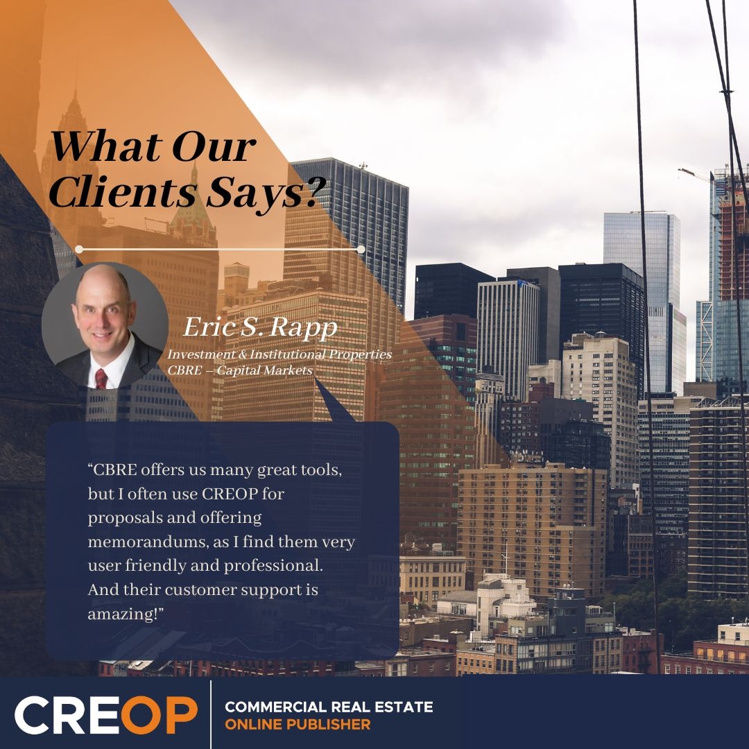 creopHQ's tweet photo. Thanks, Eric, for your feedback and love of our platform!
We are a #CRE platform that generates fantastic-looking offering memorandums, flyers, and proposals.
Book a free demo!
#CREOP #realestate #commercialrealestateonlinepublisher #commercialrealestatesoftware https://t.co/yxvcQCT8ro