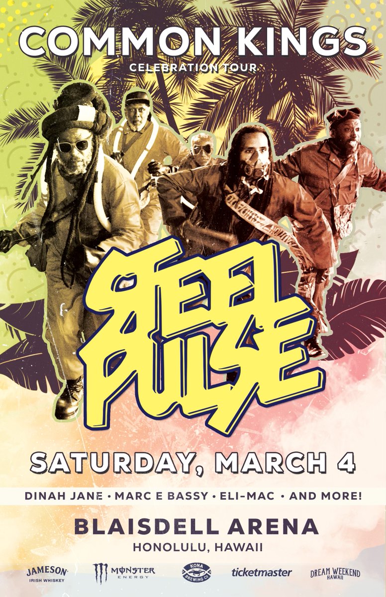 On March 4th we head to Honolulu, HI for a big show at @BlaisdellCenter w @commonkings , @MARCEBASSY , @dinahjane , @therealelimac more! Tickets go on sale on February 4th at 10amHST / NoonPST. steelpulse.com/#tour-section