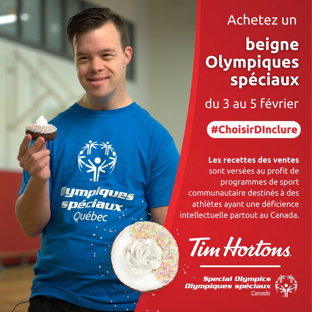 Pour vous assurer de mettre la main sur le beigne, téléchargez le formulaire de précommande de beignes Olympiques spéciaux de Tim Hortons : bit.ly/40fH4Ri