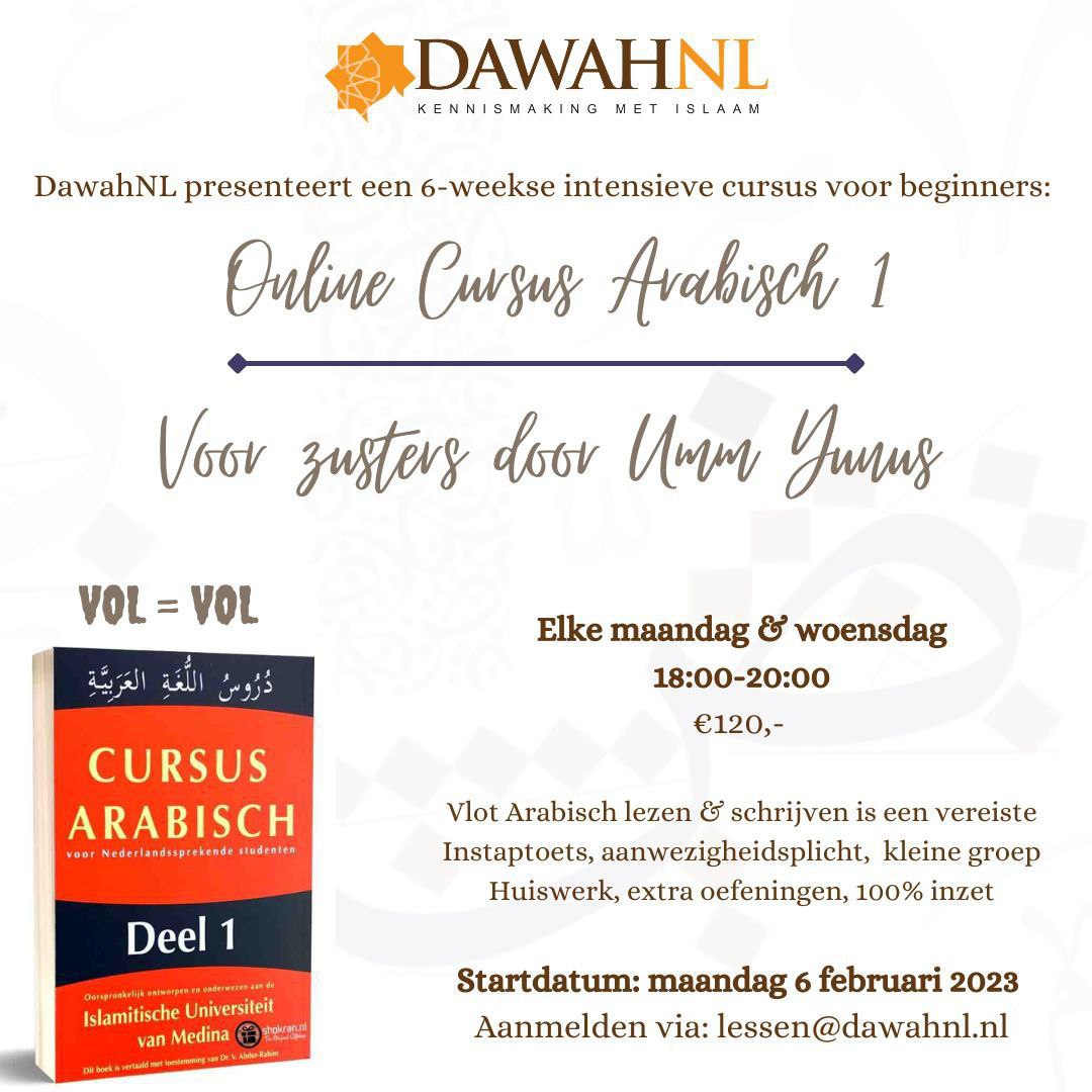 dawah_nl's tweet photo. Intensieve cursus Arabisch 1 voor zusters! https://t.co/gmTj2TeVpM