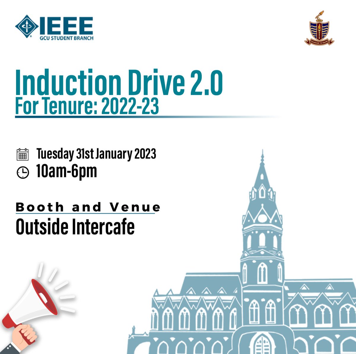 ieeegculhr's tweet photo. Attention all tech enthusiasts! Get ready to embark on a journey of innovation and learning at the IEEE GCU student branch induction drive 2.0!
Date: 31st January
Venue:  Outside Inter cafe 
#IEEEGCU #StudentBranch #Innovation #Networking #Leadership #futureengineers https://t.co/WUVnW1w20g