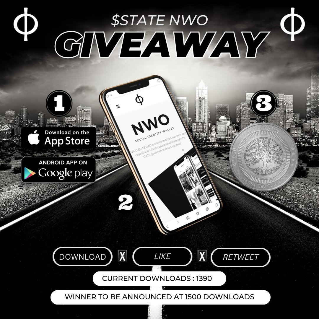 Anime_ninja666's tweet photo. 🚨  $STATE GIVEAWAY TIME 🚨

Be in with a chance of winning a $1000 #PBLCNFT 

1. Download the $STATE #APP 📲
https://t.co/r2dF7LdR6G ▶️
https://t.co/wSrH9zyWZJ 🍏
2. Post proof on this post 👇
3. Like ❤️ &amp; RT this post ♻️

Winner to be announced at 1500 Downloads 💥

#giveaway https://t.co/DVEfvbPYB0