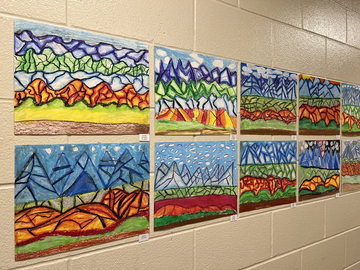 Art from our 2nd and 4th grade Bluejays!! 2nd grade learned about Primary colors and Vincent Van Gogh. While 4th grade practiced their oil pastel techniques creating their Georgia O’Keeffe inspired landscapes! #Geart #Elementaryart @Golbowtweets @GE4thGrade @okeeffemuseum