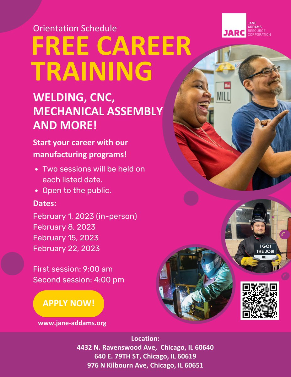 JARC_Chicago's tweet photo. Start a new career in manufacturing! π€©We're currently enrolling new trainees in all our 3 locations in Chicago: Ravenswood, Austin and Chatham! Apply now: https://t.co/F7xEoehans #JARC #JARCChicago #enrrolling #newtrainees #applicationsessions #chicago #manufacturing #cnc https://t.co/v7Qggb7kyb