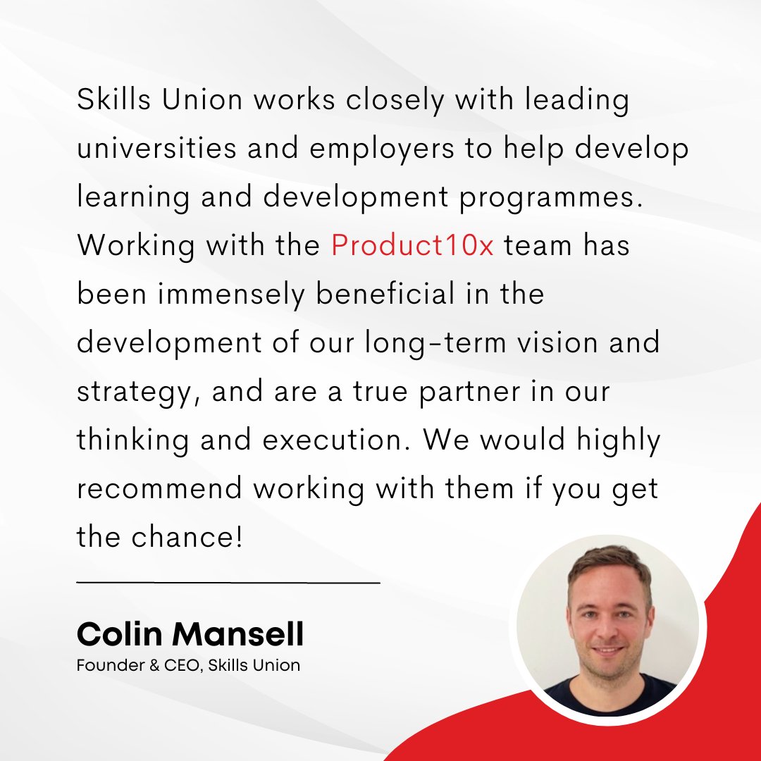 product10x's tweet photo. Still wondering what is Product10x's "Co-creation" model and how it adds value to a startup's journey? Hear what Colin Mansell, Founder &amp; CEO of Skills Union - an EdTech platform helping companies hire and train world-class tech talent, had to say about working with Product10x. https://t.co/hqzsjgqB90