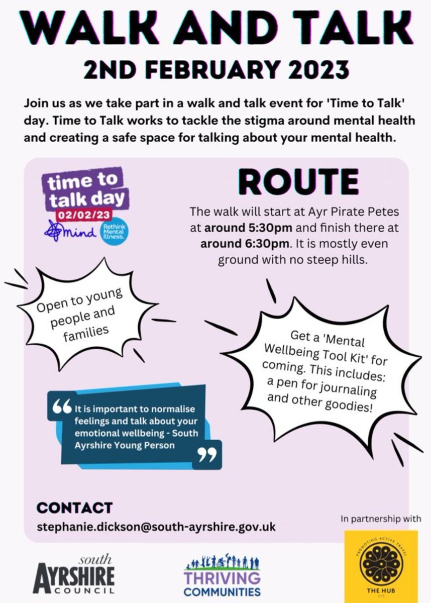 Walk and Talk event open to all young people and families 💜 Details on the pic below 👇 #MentalHealth #TacklingStigma @sahscp @CLD_SAC @SACEducation @InclusionSac