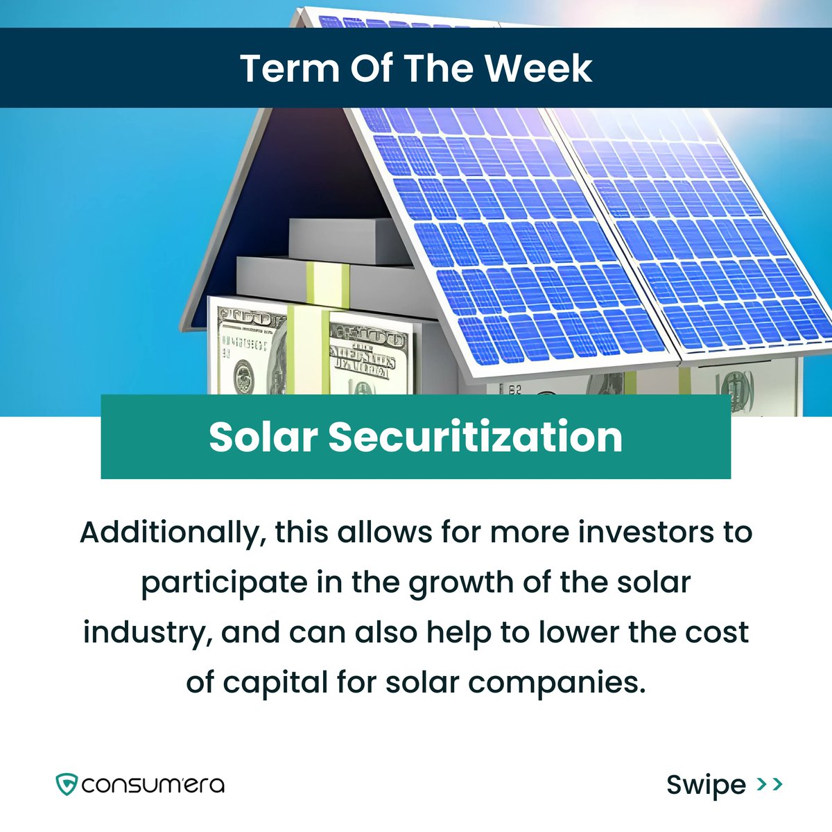 consumeradotcom's tweet photo. Invest in a brighter future with Solar Securitization. Follow our page for more info about solar energy, personal finanace, automobile warranty and more. 

#consumera #SolarSecuritization #SustainableInvesting #CleanEnergyFuture #usa #gogreen #saveearth https://t.co/GJnuY2irsA