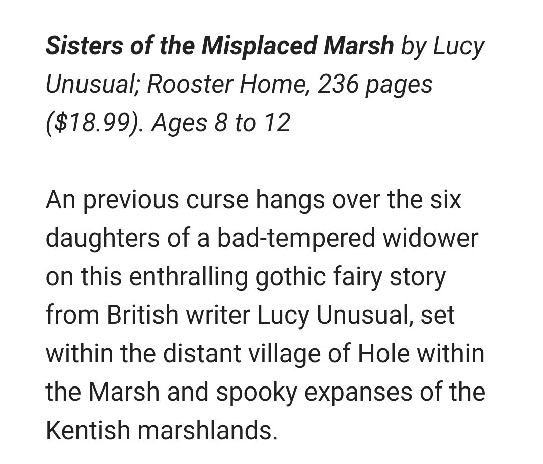 I love this (presumably auto-translated) review. From now on I will only be answering to "Lucy Unusual". And FYI, Sisters of the Misplaced Marsh is published by Rooster Home 😂