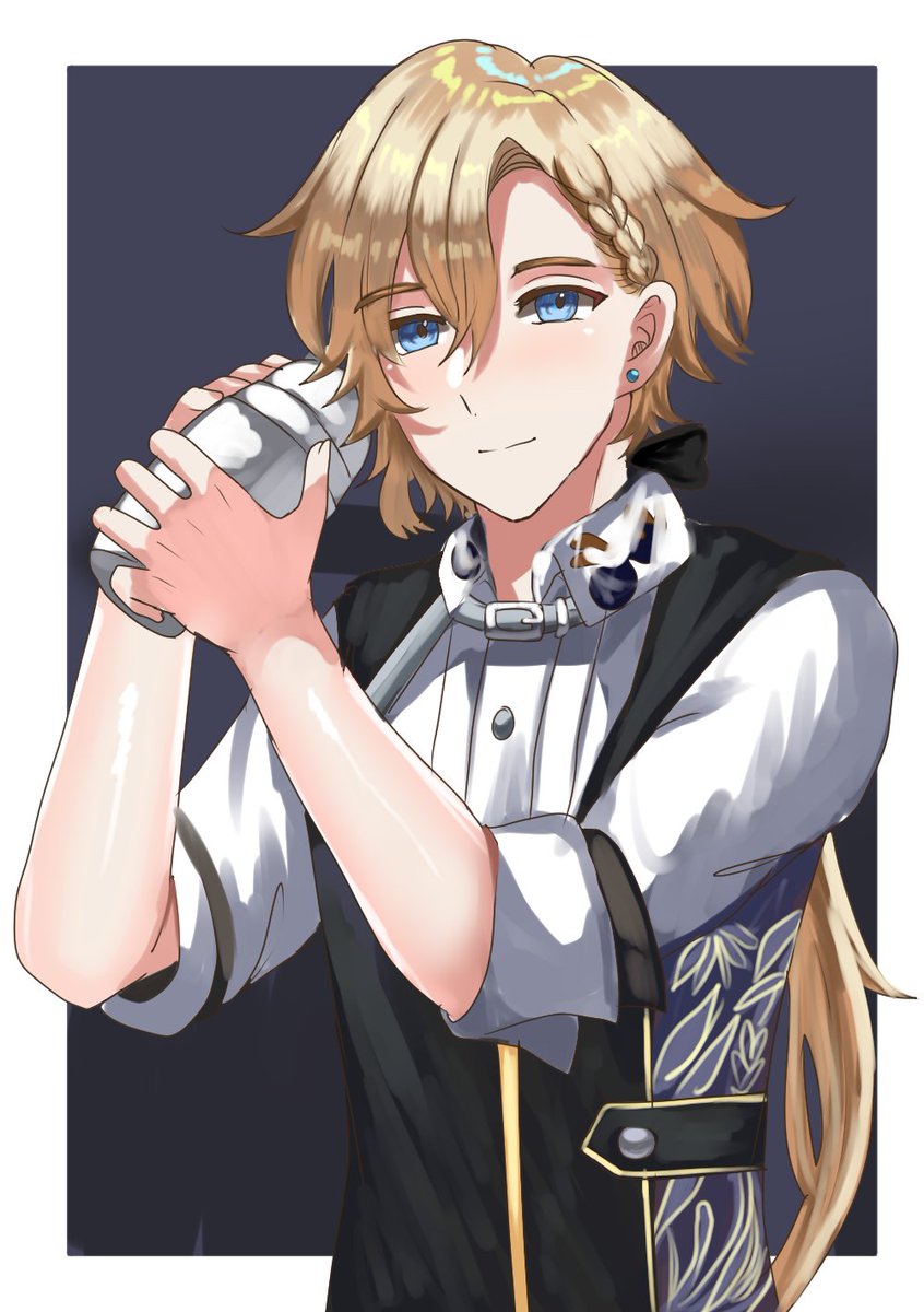 1boy blue eyes male focus blonde hair shirt solo jewelry  illustration images