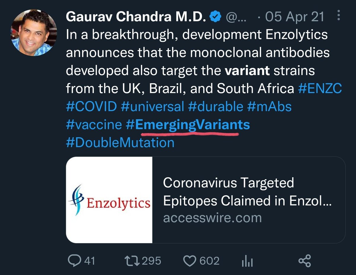 GodfatherCap's tweet photo. $ENZC I only know and trust one company that has the technology to address "emerging variants" and "Future Pandemics". 

I also don't think it's a coincidence that companies #ENZC partnered with ( $TWST/Abveris) or engaged in discussions ( $REGN) are now using the same language. https://t.co/VV9LYhkHBk