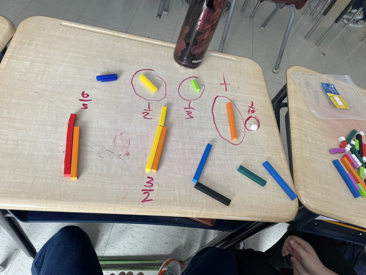 DaveyJenn's tweet image. What is each fraction piece worth? Make a fraction larger than a whole…. Look at them go! 🥳🥳