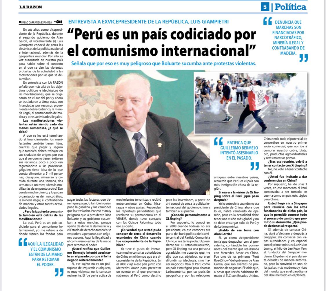 El Perú es un país codiciado por el comunismo Internacional...