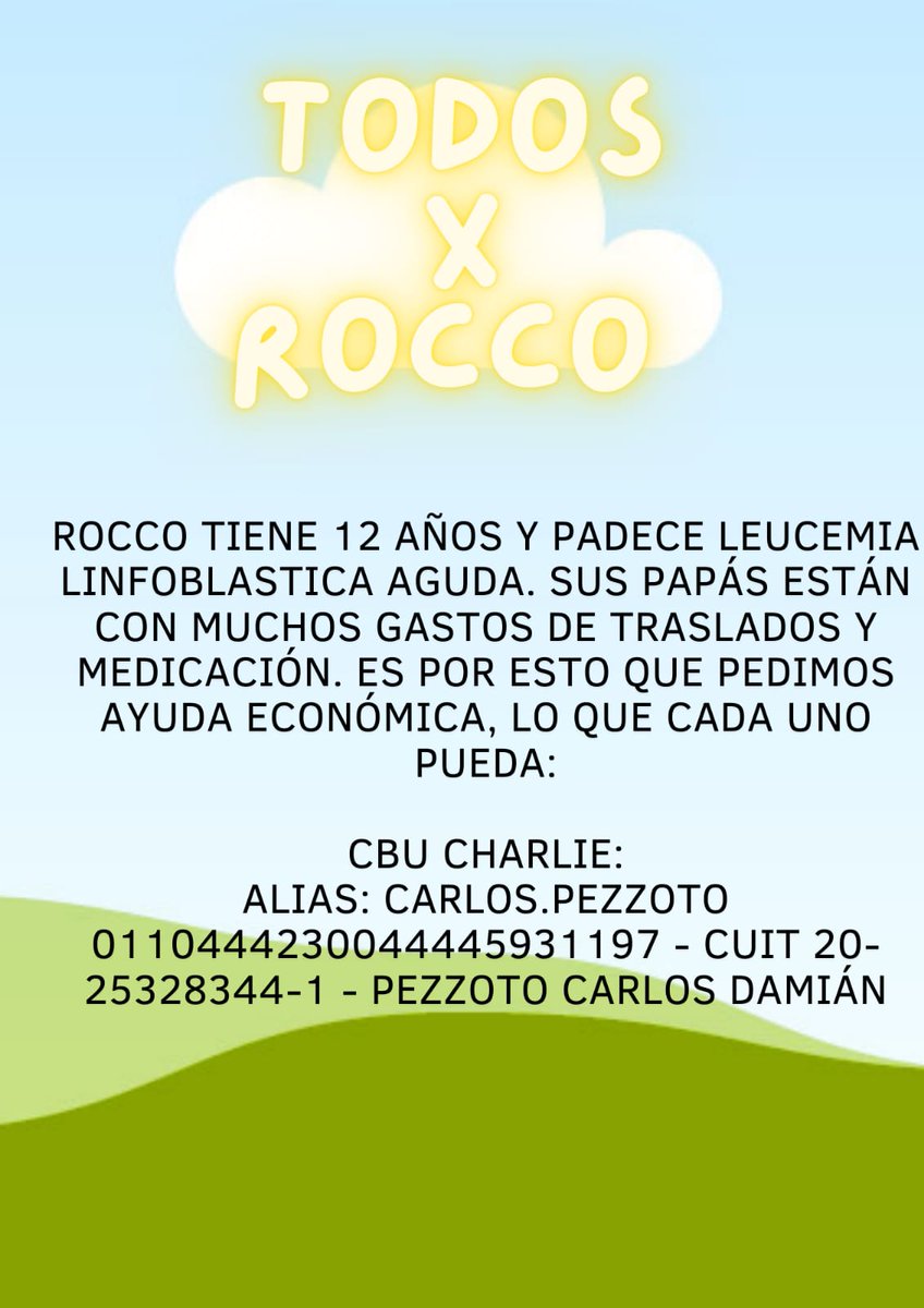 Todos x Rocco! Hoy nuestro amigo Charlie necesita todas las manos que puedan colaborar, no importa si es poco o mucho todo suma! Acá están los datos para poder aportar 👇