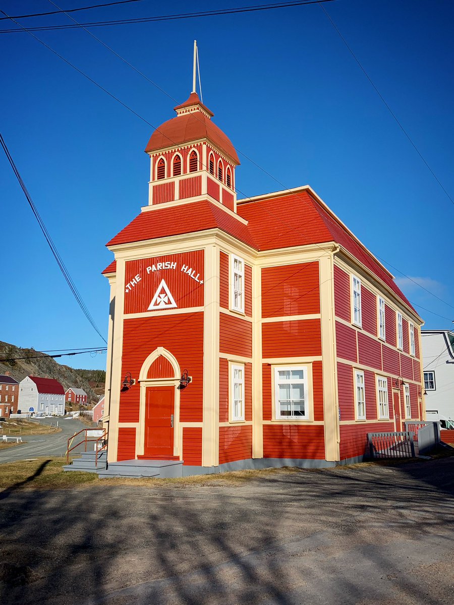 Long shadows reaching towards The Parish Hall in Trinity, NL. 
Isn’t it amazing how these older buildings are restored and kept in such immaculate condition! Wonderful to see.
#trinity #Newfoundland #history