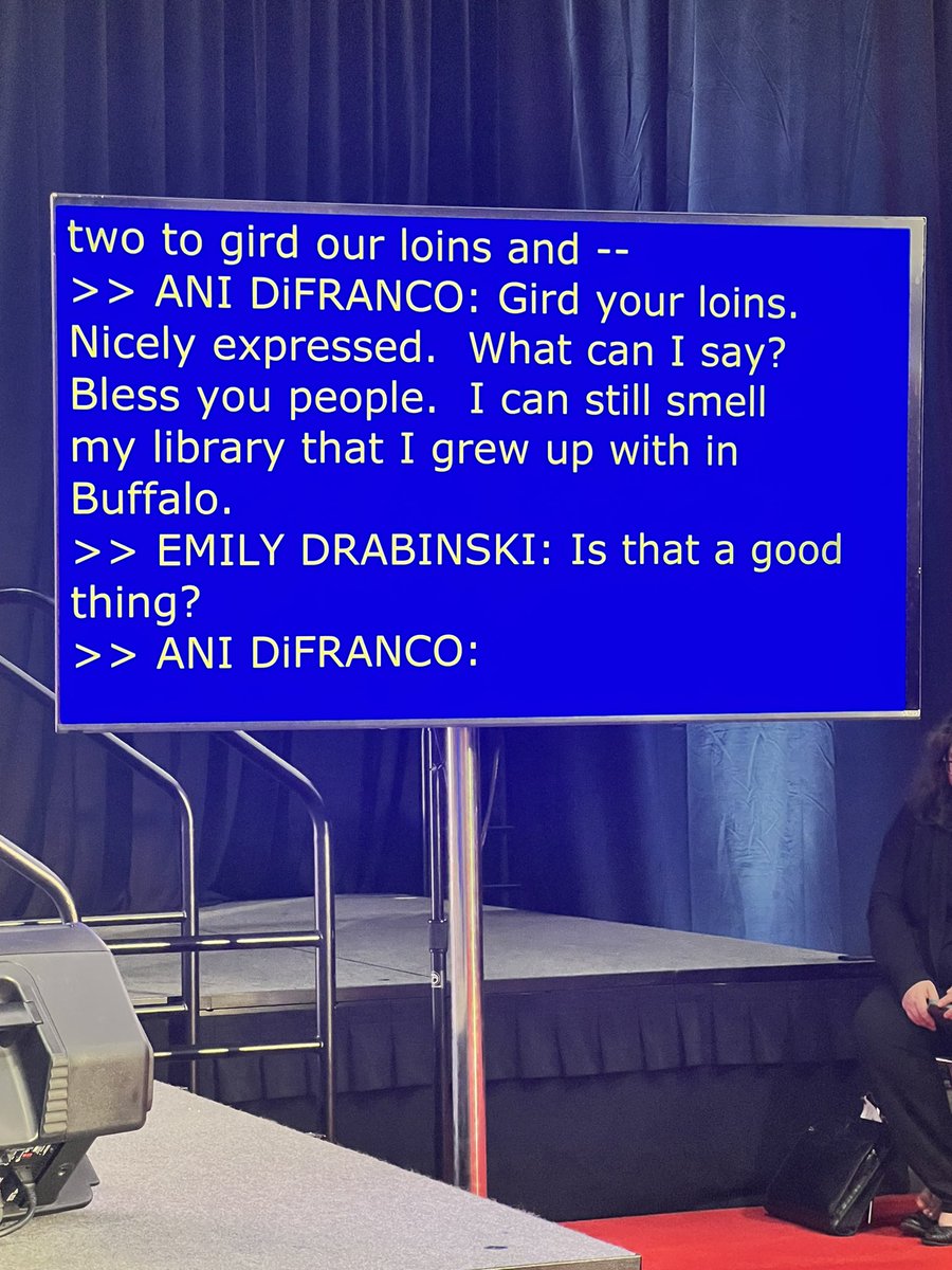 Ani diFranco giving words to librarians and what the library was for her. Relationship and community found in libraries. #LibLearnX23 #rurallibassoc #NLibertyLibrary