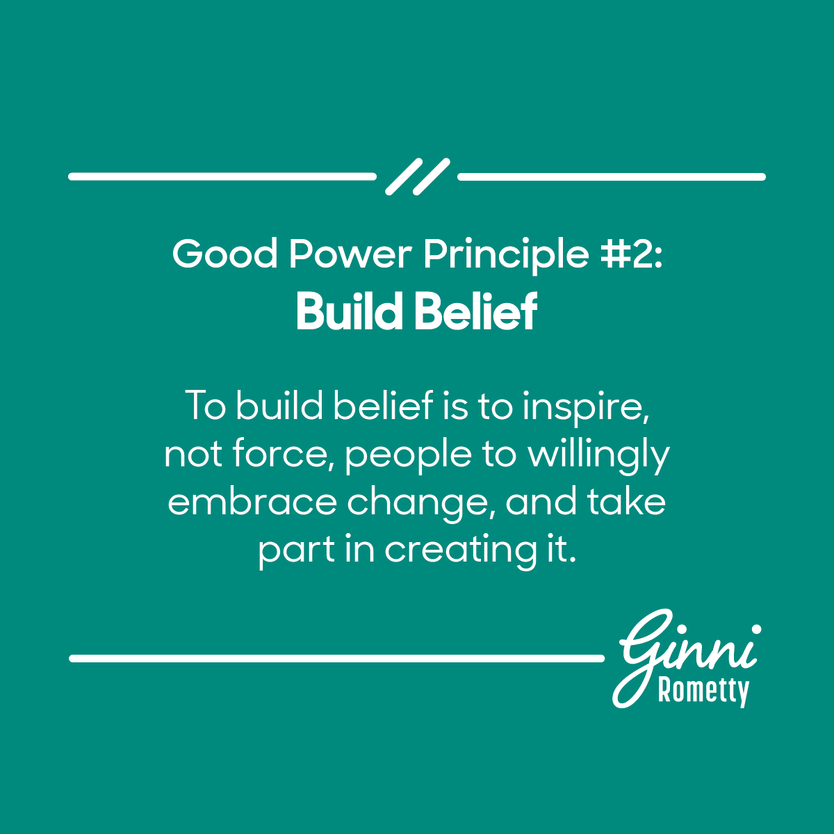 To build belief is to win voluntary, enthusiastic buy-in. We want people to follow us because they choose to, I think of it as #GoodPower's heart. Long-lasting, productive shifts in behavior &amp; perspective comes from within. Building belief takes time and energy but it’s worth it.