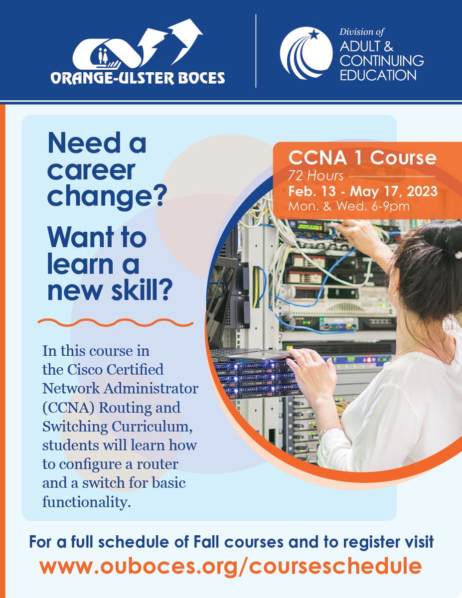 Learn how to configure a router and a switch in our upcoming CCNA 1 course running from February 13th through May 17! ouboces.org/courseschedule