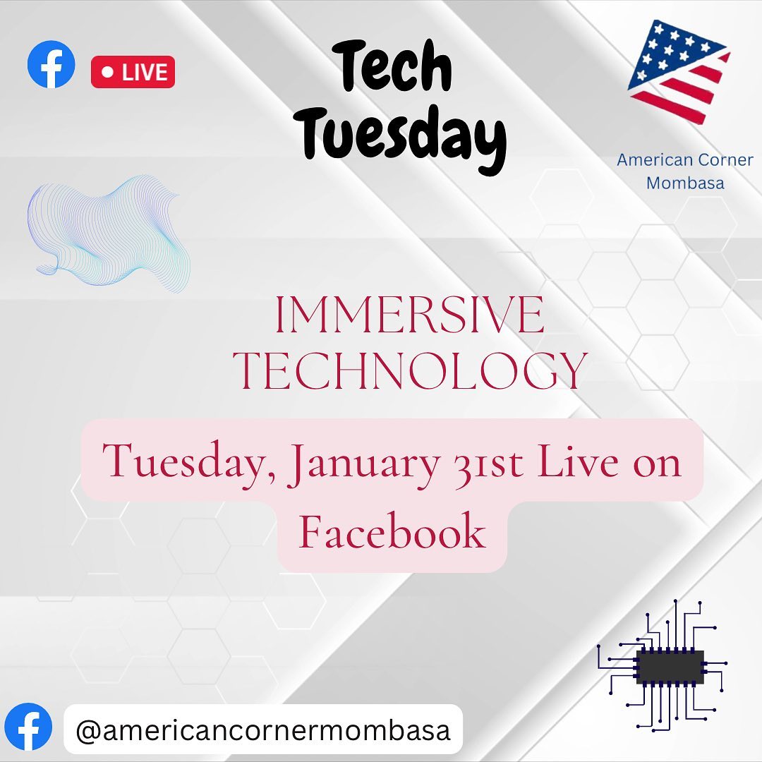 AmericanCorner spaces Mombasa (@acmombasa) on Twitter photo Join us tomorrow on Tech Talks Tuesday at 10a.m live on our facebook page with our facilitator <a href="/antony_wugoma/">Antony Wugoma</a> as he takes us through the world of Immersive technology.Here is the link to our facebook page.facebook.com/Americancorner… Join us tomorrow on Tech Talks Tuesday at 10a.m live on our facebook page with our facilitator <a href="/antony_wugoma/">Antony Wugoma</a> as he takes us through the world of Immersive technology.Here is the link to our facebook page.facebook.com/Americancorner…