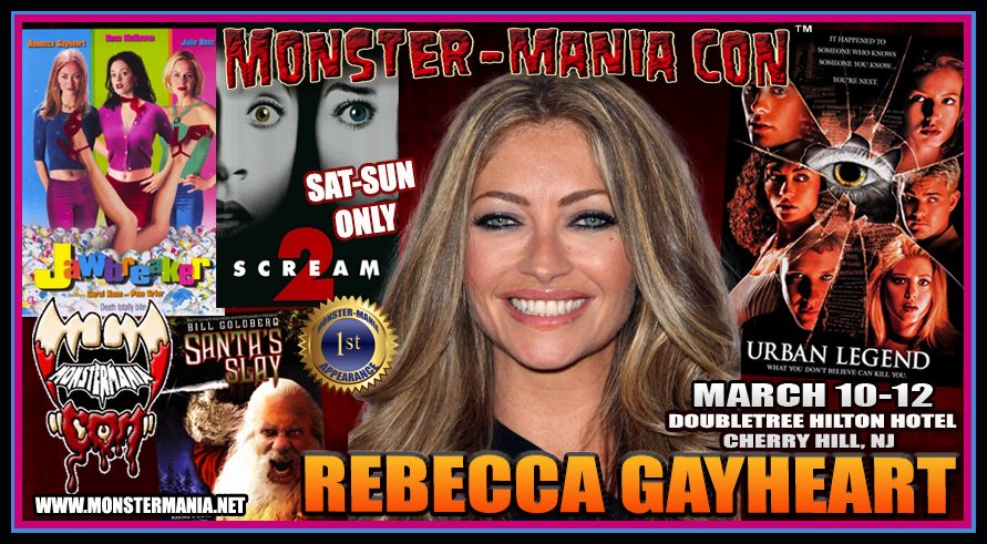 MonsterManiaCon's tweet photo. REBECCA GAYHEART joins @MonsterManiaCon Sat-Sun March 11-12 in Cherry Hill, NJ!
Tickets: https://t.co/Clu62ROLSb

#UrbanLegend #Jawbreaker #Scream # #newjersey #philly #delaware #monstermaniacon #monstermania #cosplay #cosplayers #horrorcon https://t.co/FaesQg07UU