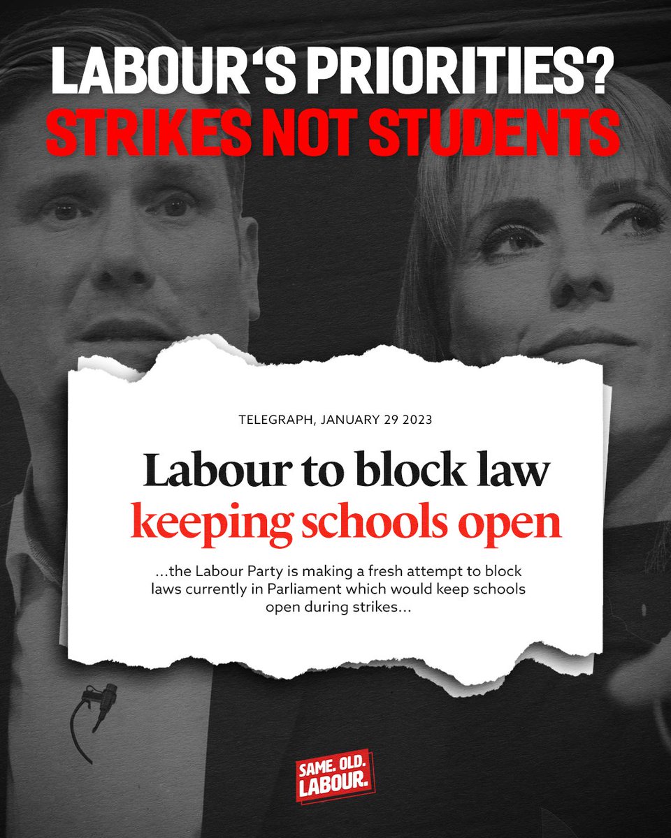 Conservatives's tweet photo. 🥀 Labour's priorities tonight are to back their union paymasters' strikes and keep schools closed https://t.co/pOzWB9tUhC