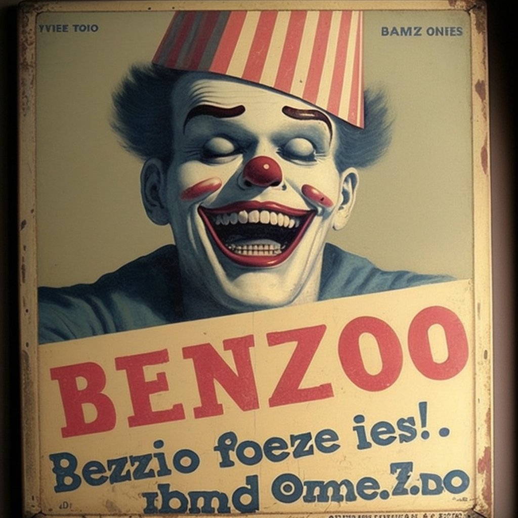 AICantDrawHands's tweet photo. Benzo the Clown is back in town! 🤡
He'd say "High, kids!", but he's sleepy just now.
.
#aicantdrawhands #stonerart #lol #midjourney #machinelearning #stablediffusion #VintageAds #Clowning #psyart #drugjokes #BenzoJokes #CircusLife #FunnyJokes #Comedy #LaughOutLoud #benzos https://t.co/lVZNFqhmI9