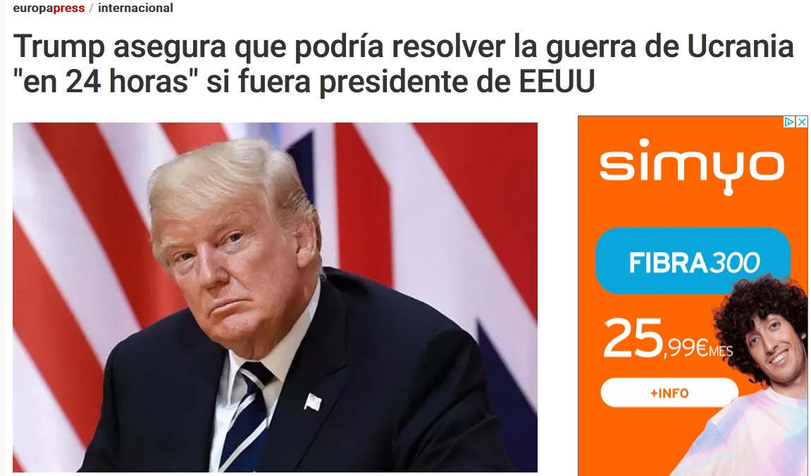 JManuelVG_'s tweet photo. Que dice el amigo Donald Trump que si fuera presidente de EEUU, pues él podría resolver la invasión rusa de Ucrania en "24 horas".
https://t.co/0FSlCZcDBZ
A ver, fiera: ¿cómo, a cambio de qué y antes o después de hacer el muro con México? https://t.co/0y7hNiE5Xk