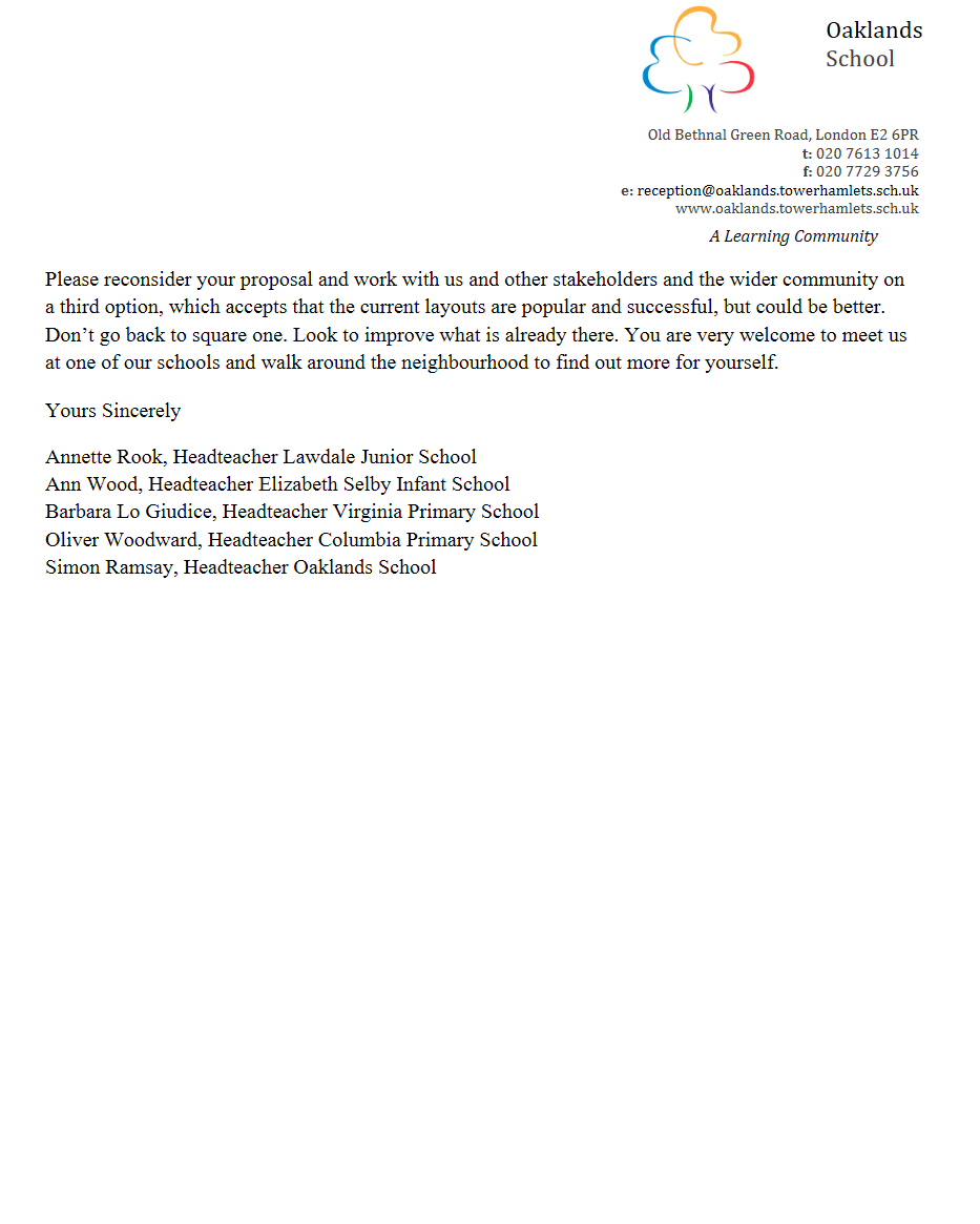 SaveBGstreets's tweet photo. Schools in Bethnal Green and Weavers have published a letter expressing serious concern at the mayor's plans to turn the area into a rat-run.  

@LutfurRahmanTH  you make a great show of your concern for the safety and welfare of children.  Will you listen to headteachers? https://t.co/yO7JTnMMUv
