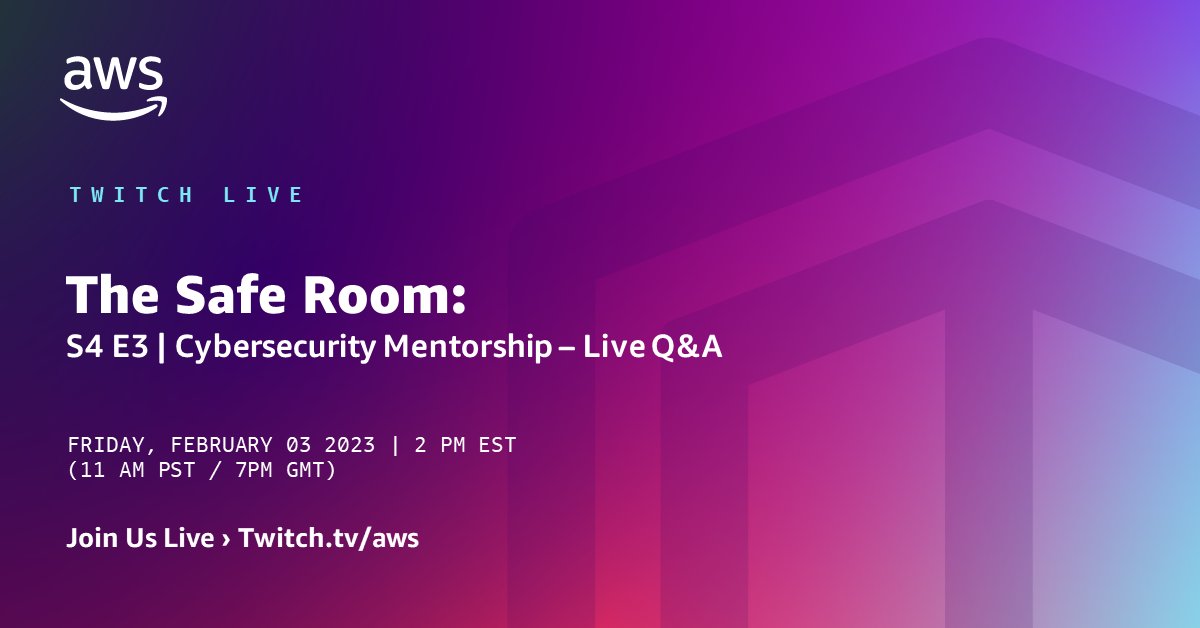 Hi all! I will be hosting a special AWS CIRT episode on Twitch dedicated to Cybersecurity Mentorship. 🤩

This will be a live Q&A, so bring your questions! 
🗓️Date/Time: Friday, February 03 @ 2PM EST (7PM GMT)
👀Where: twitch.tv/aws
#cybermentoringmonday