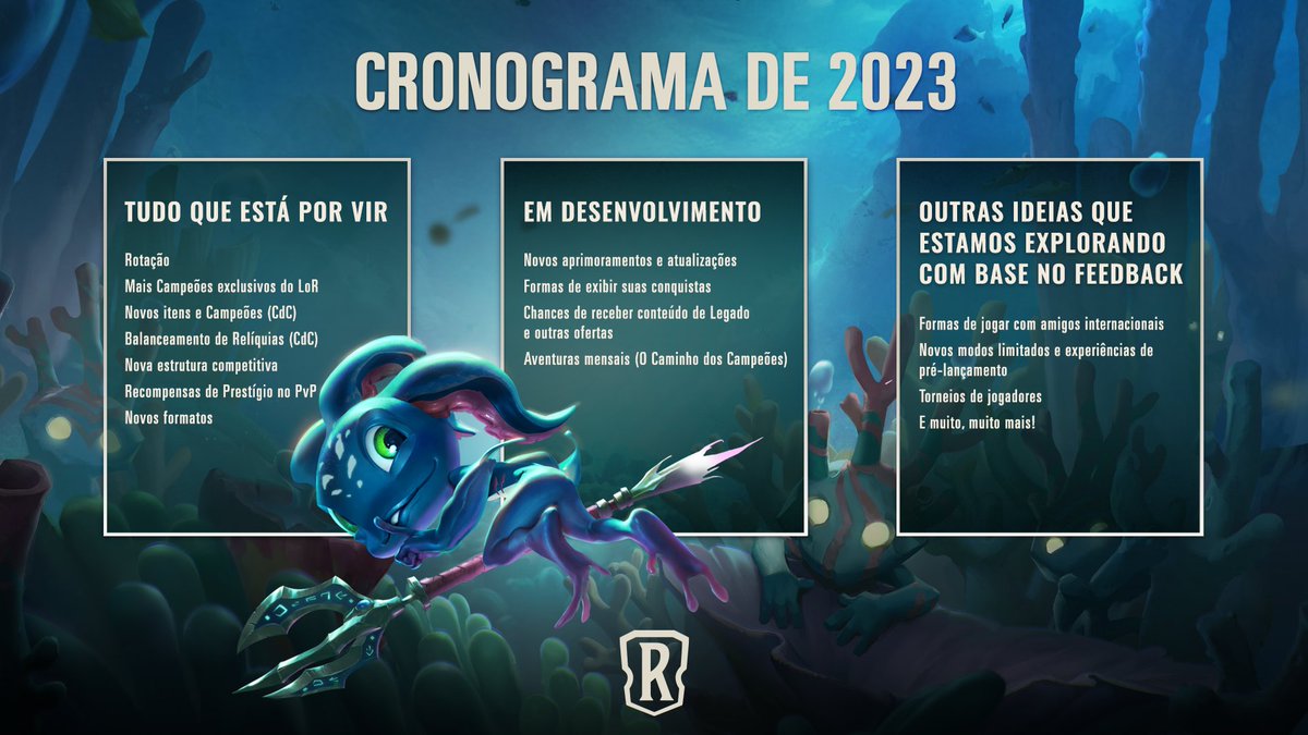 Vem conferir nossos planos futuros, novos ciclos de lançamento e formas como VOCÊ pode ajudar a moldar o Legends of Runeterra em 2023!
bit.ly/3Jmwl1r
